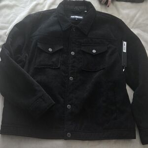 Karl Lagerfeld Men's Black Corduroy Shirt Jacket Sherpa Lining